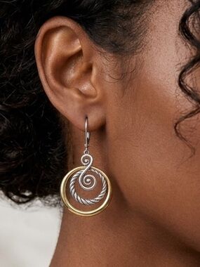 Two-Tone Gold & Silver Spiral Drop Earrings